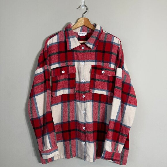 Lovers + Friends Revolve Kaianna Plaid Wool Shacket Women Large Red White Jacket - Picture 4 of 16